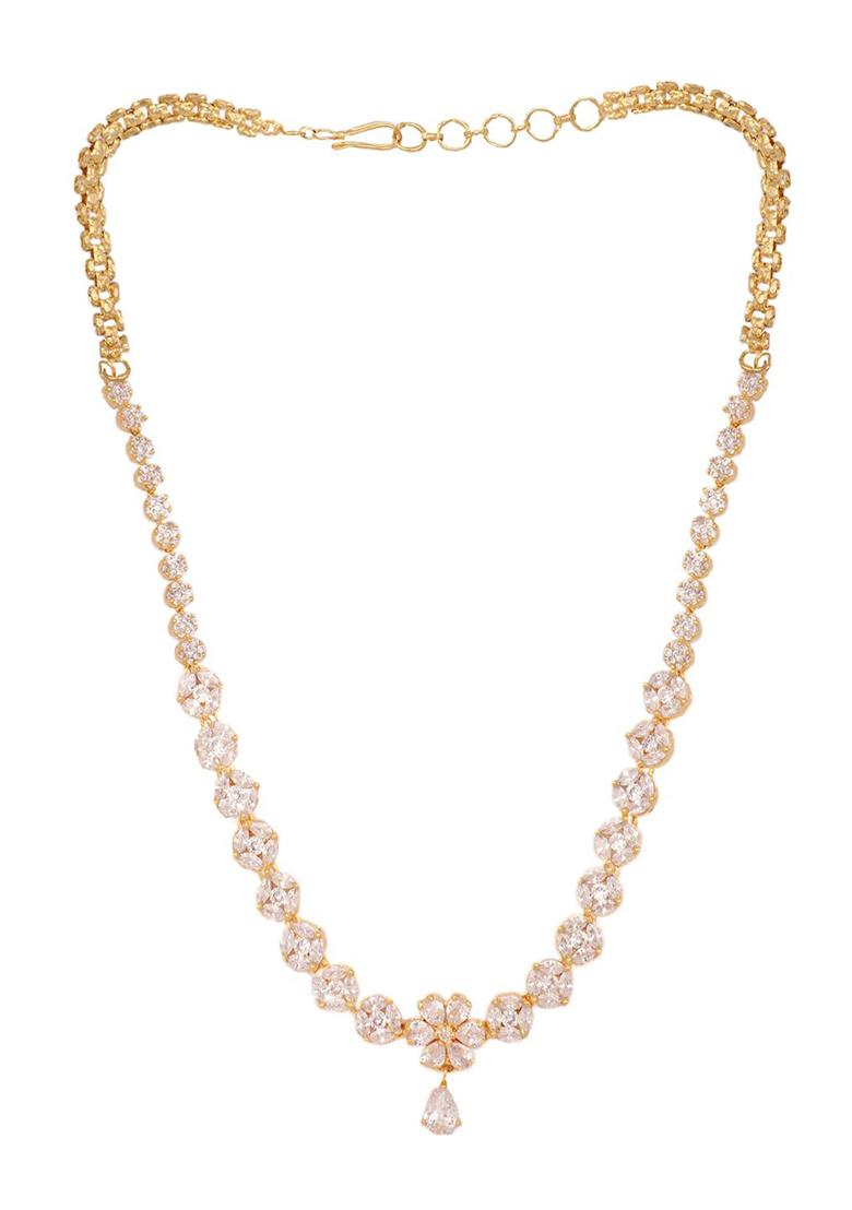 Designer Rosegold Plated American Diamond Sleek Jewellery Set For Women And Girls