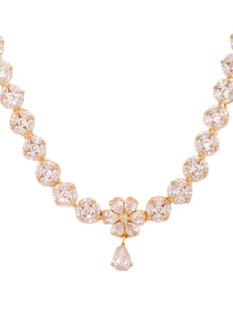 Designer Rosegold Plated American Diamond Sleek Jewellery Set For Women And Girls