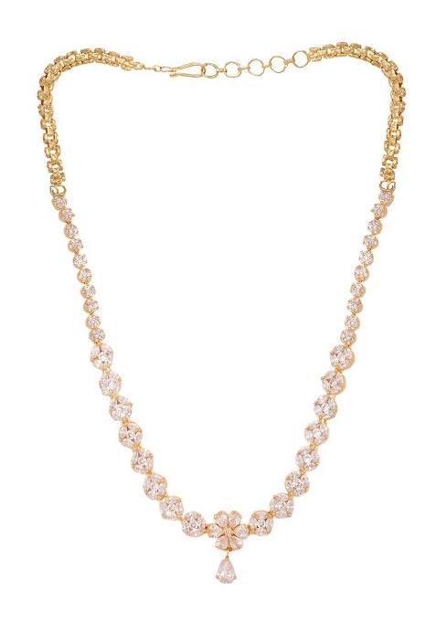 Designer Rosegold Plated American Diamond Sleek Jewellery Set For Women And Girls