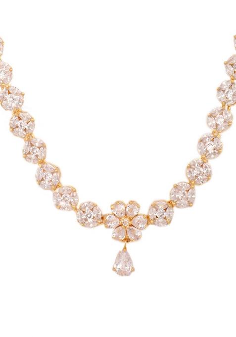 Designer Rosegold Plated American Diamond Sleek Jewellery Set For Women And Girls