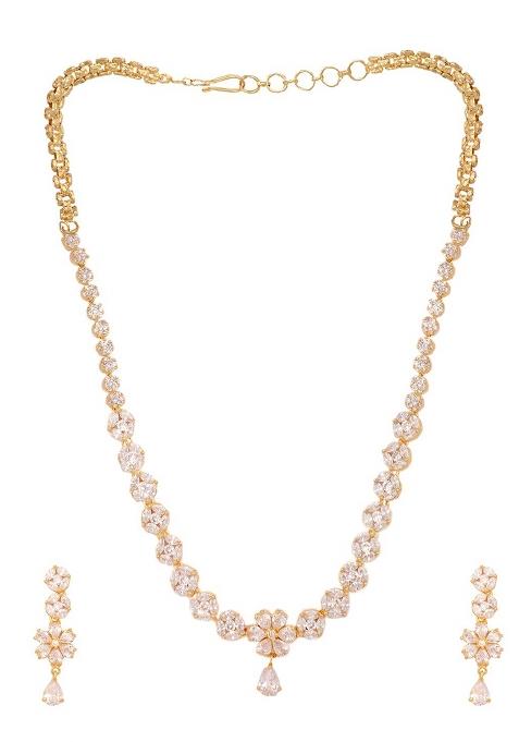 Designer Rosegold Plated American Diamond Sleek Jewellery Set For Women And Girls