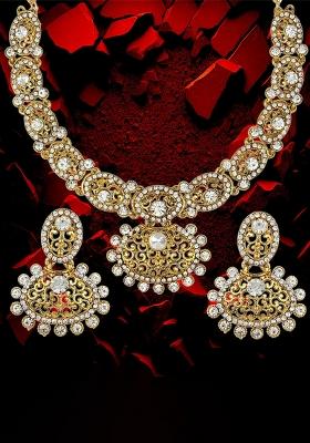 Gold Plated Artificial Stone Matka Style Necklace Set