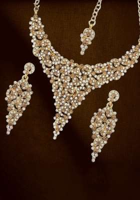 Alloy Gold Plated Gold  White Jewel Set