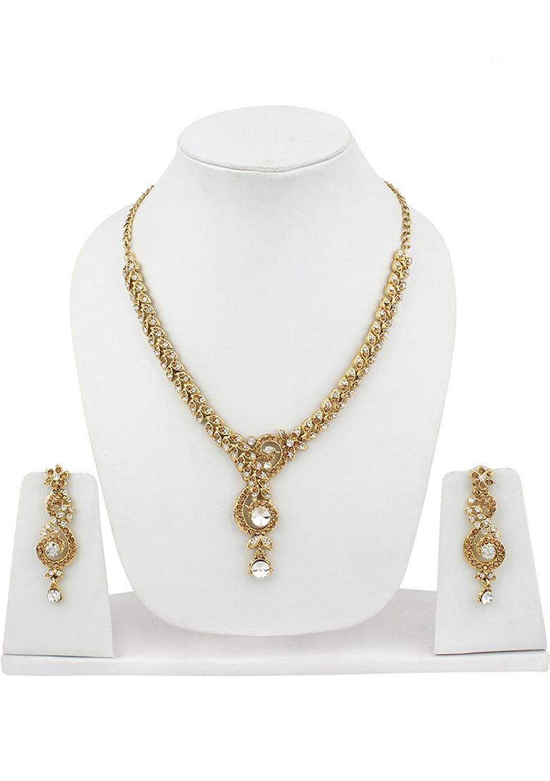 Designer Gold Plated Single Line Necklace Set - Indya