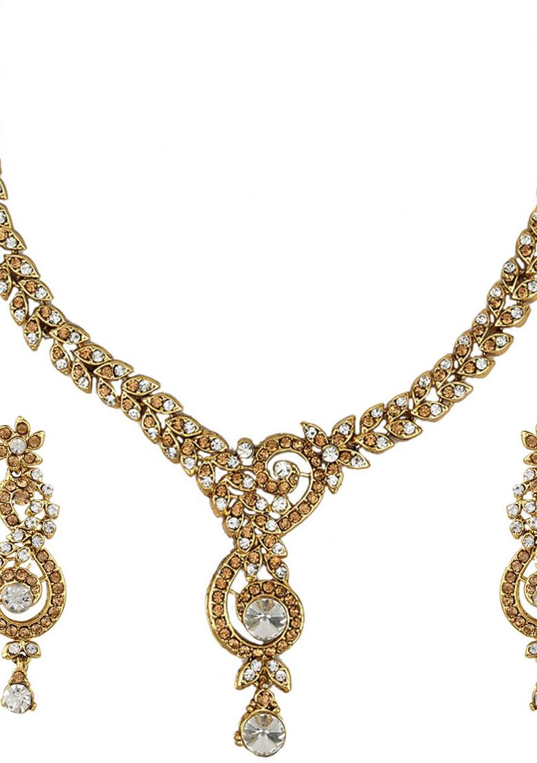 Designer Gold Plated Single Line Necklace Set - Indya