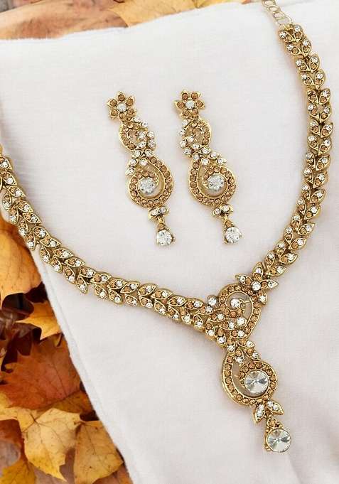 Designer Gold Plated Single Line Necklace Set