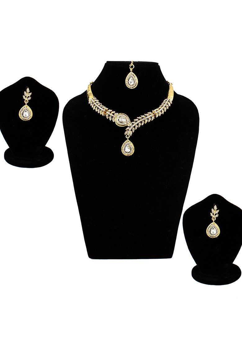 Alloy Gold Plated Gold  White Jewel Set - Indya