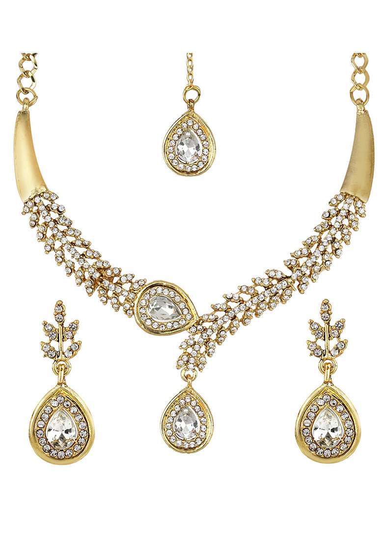 Alloy Gold Plated Gold  White Jewel Set - Indya