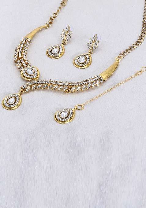 Alloy Gold Plated Gold  White Jewel Set