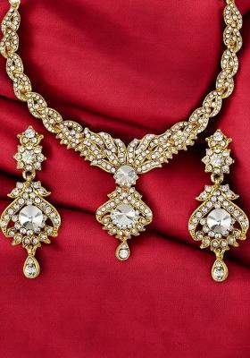 Alloy Gold Plated Artificial Stones Studded Necklace Set