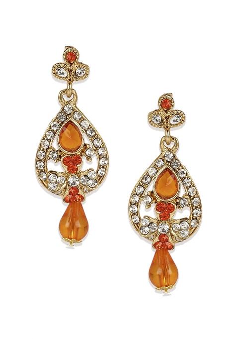 Designer Gold Plated Traditional Rajwada Side Broch Multi Strand Necklace Onesize Orange