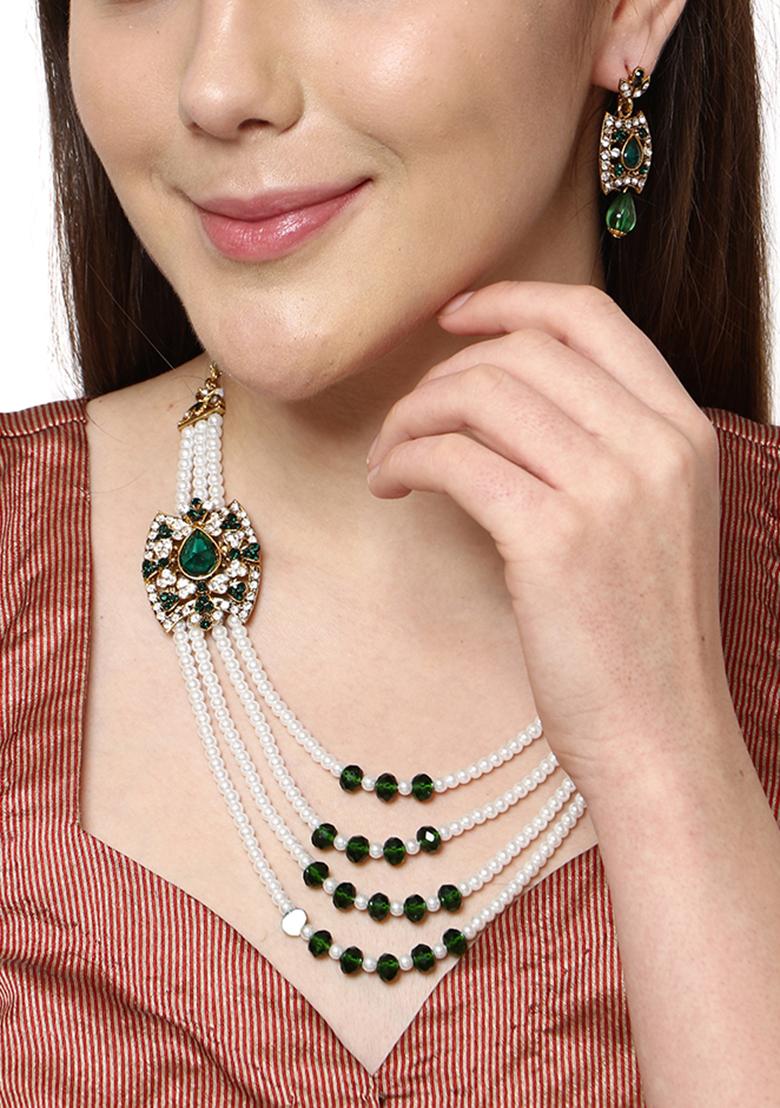 Designer Multi Strand Pearl Side Broach Necklace