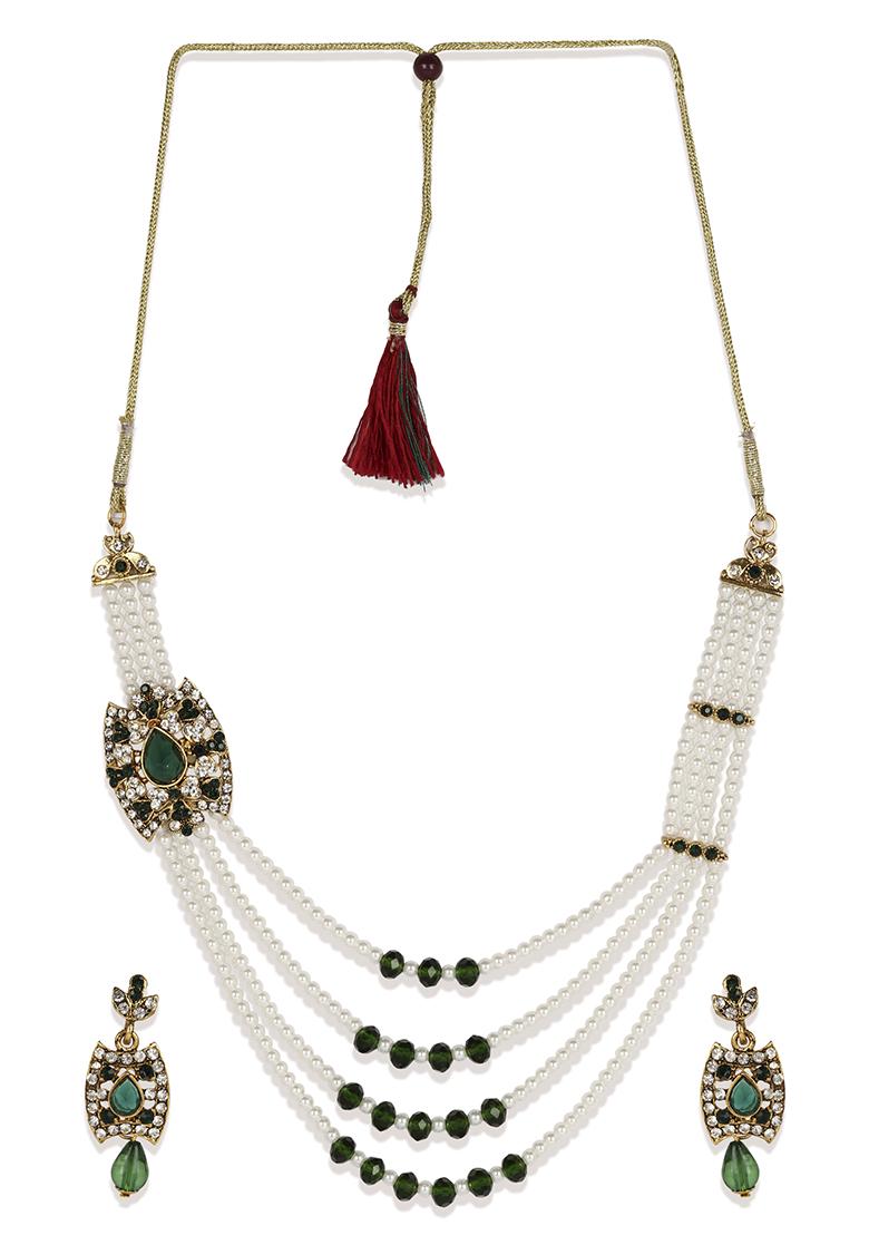 Designer Multi Strand Pearl Side Broach Necklace