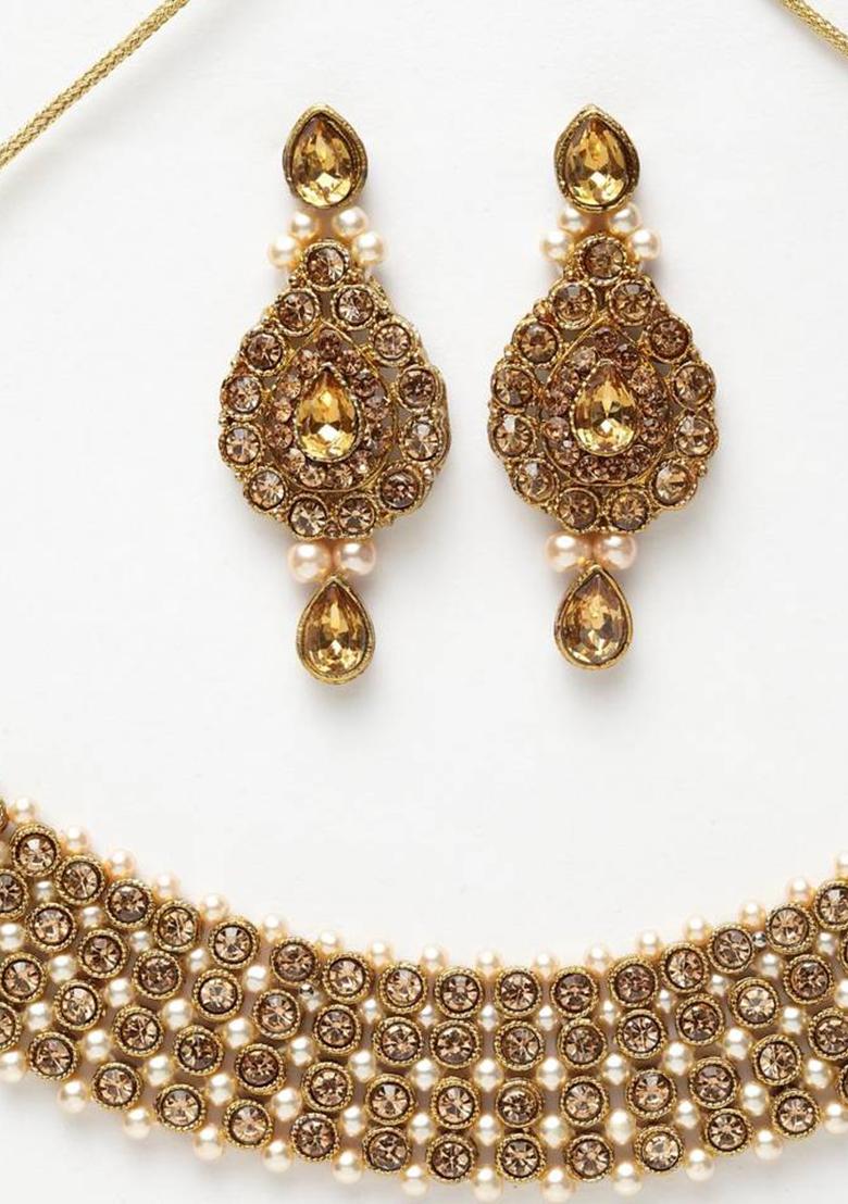 Trendy Gold Plated Jadau Jewellery Set For Women And Girls Onesize Gold