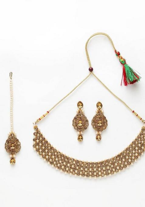 Trendy Gold Plated Jadau Jewellery Set For Women And Girls Onesize Gold