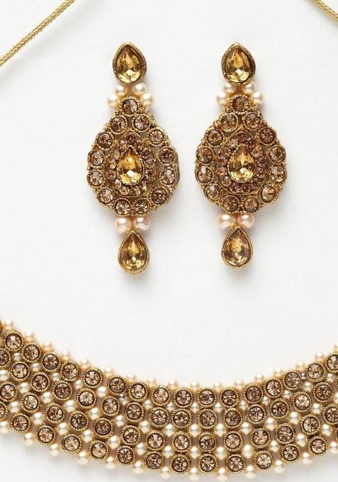 Trendy Gold Plated Jadau Jewellery Set For Women And Girls Onesize Gold