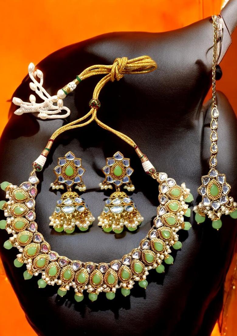 Tradtional Gold Plated Kundan Mint Choker Necklace