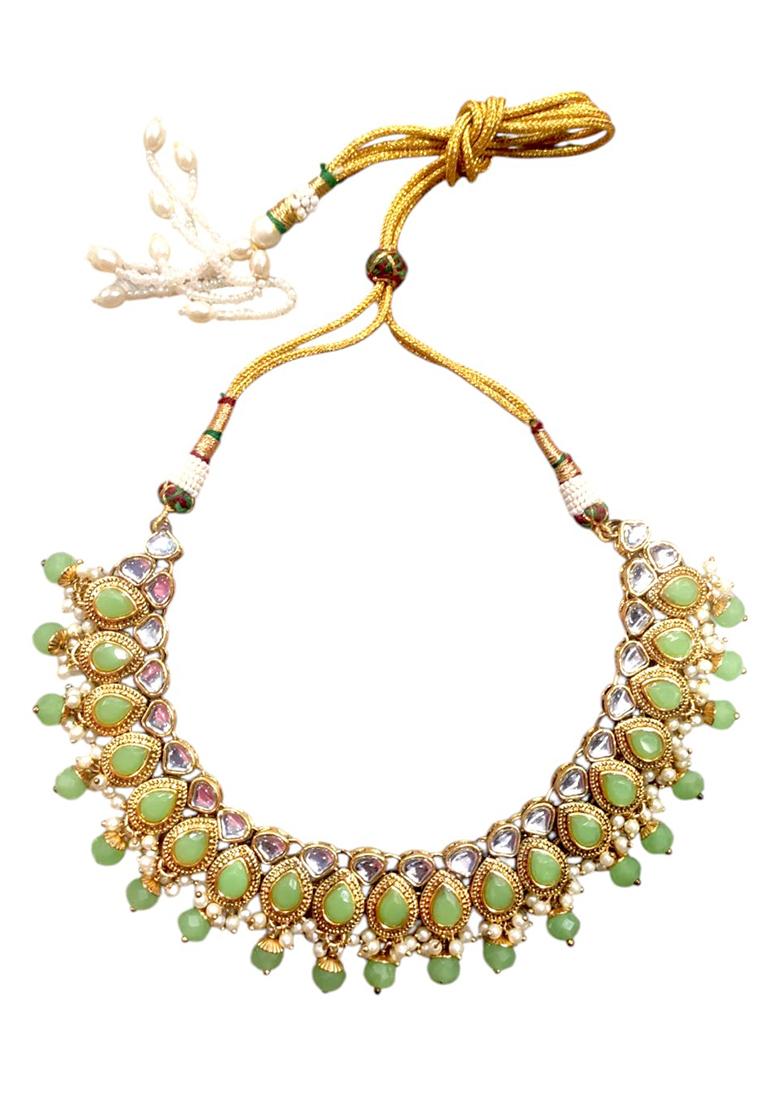 Tradtional Gold Plated Kundan Mint Choker Necklace
