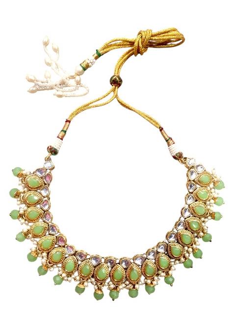 Tradtional Gold Plated Kundan Mint Choker Necklace