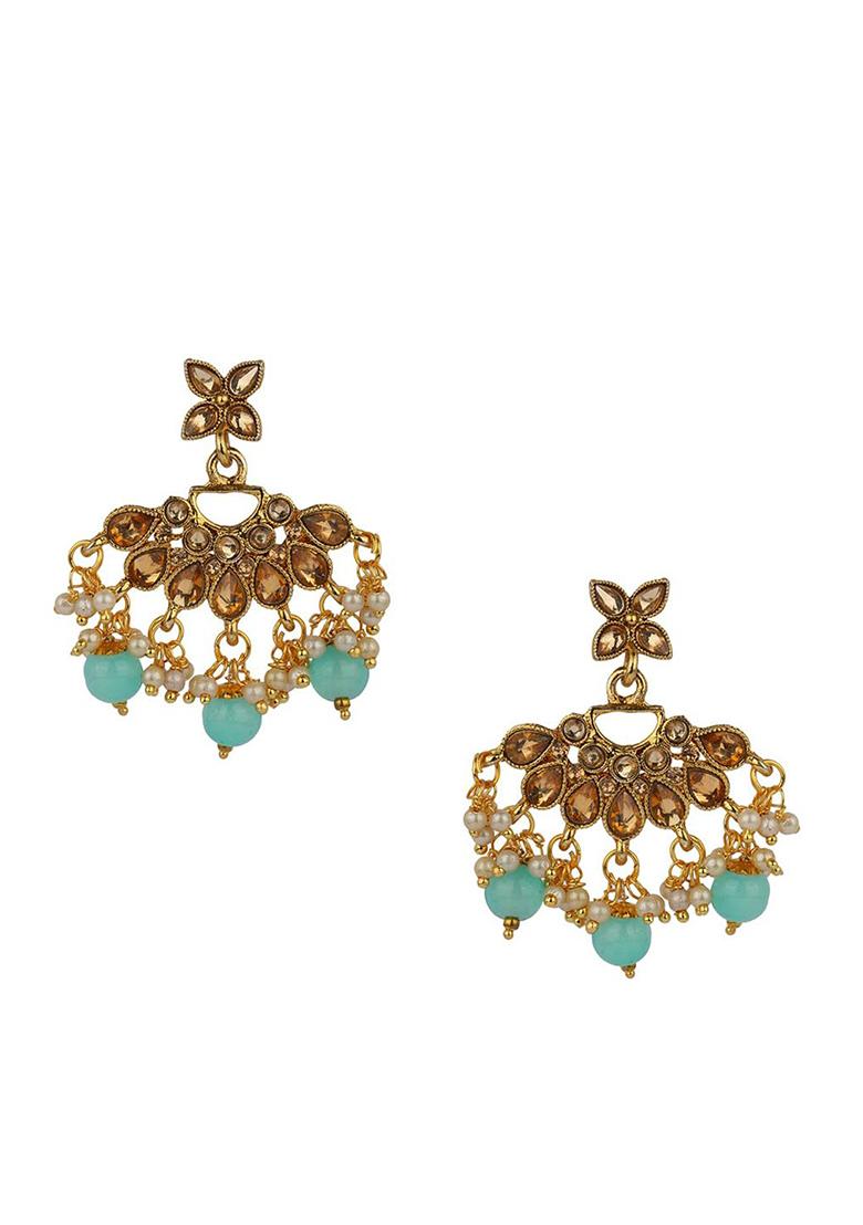 Gold Plated Traditional Kundan Choker Necklace With Earring And Maangtika Onesize Turquoise Blue