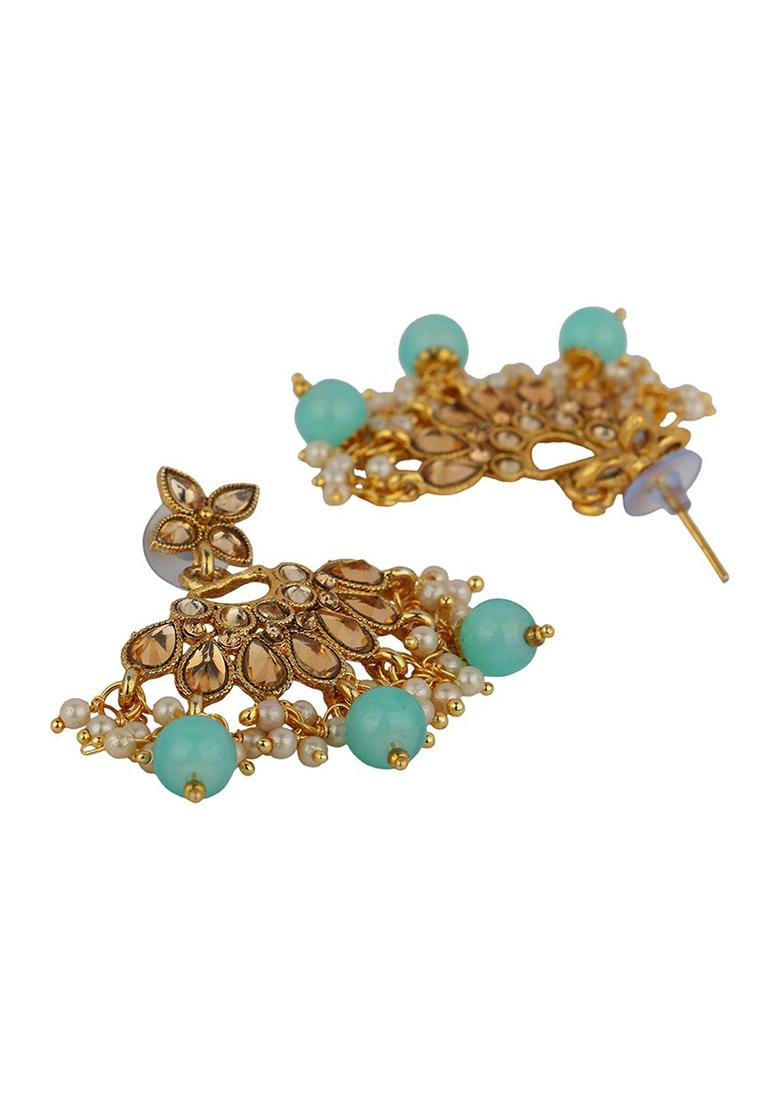 Gold Plated Traditional Kundan Choker Necklace With Earring And Maangtika Onesize Turquoise Blue