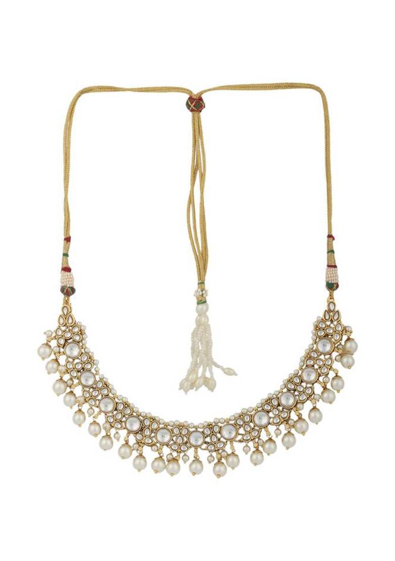 Ethnic Bridal Gold Plated Stone And Pearl Choker With Earring Maangtika