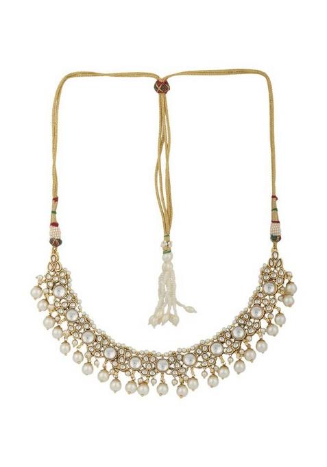 Ethnic Bridal Gold Plated Stone And Pearl Choker With Earring Maangtika