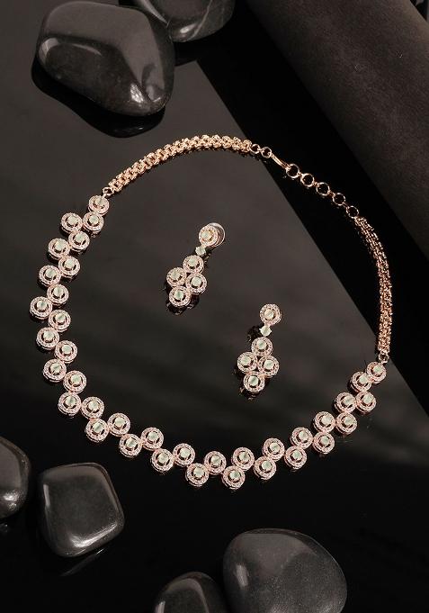 Designer Rose Gold Plated American Diamond Stone Studded Choker Necklace