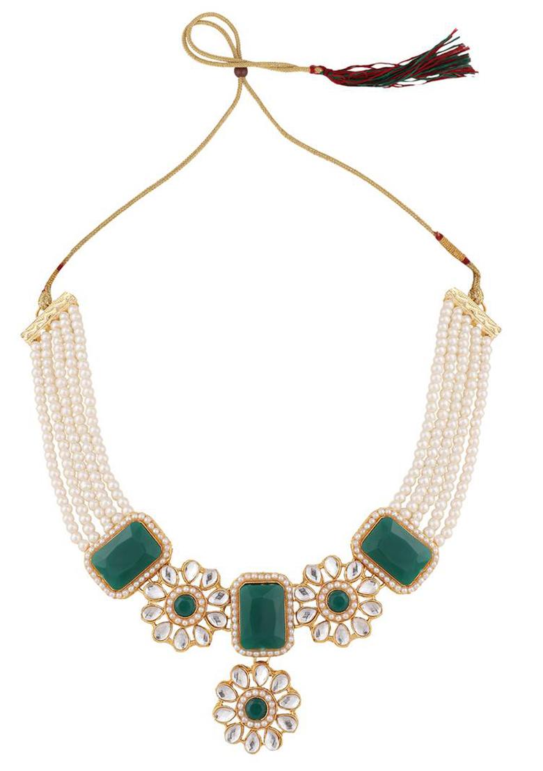 Pearl And Stone Emerald Green Choker Necklace