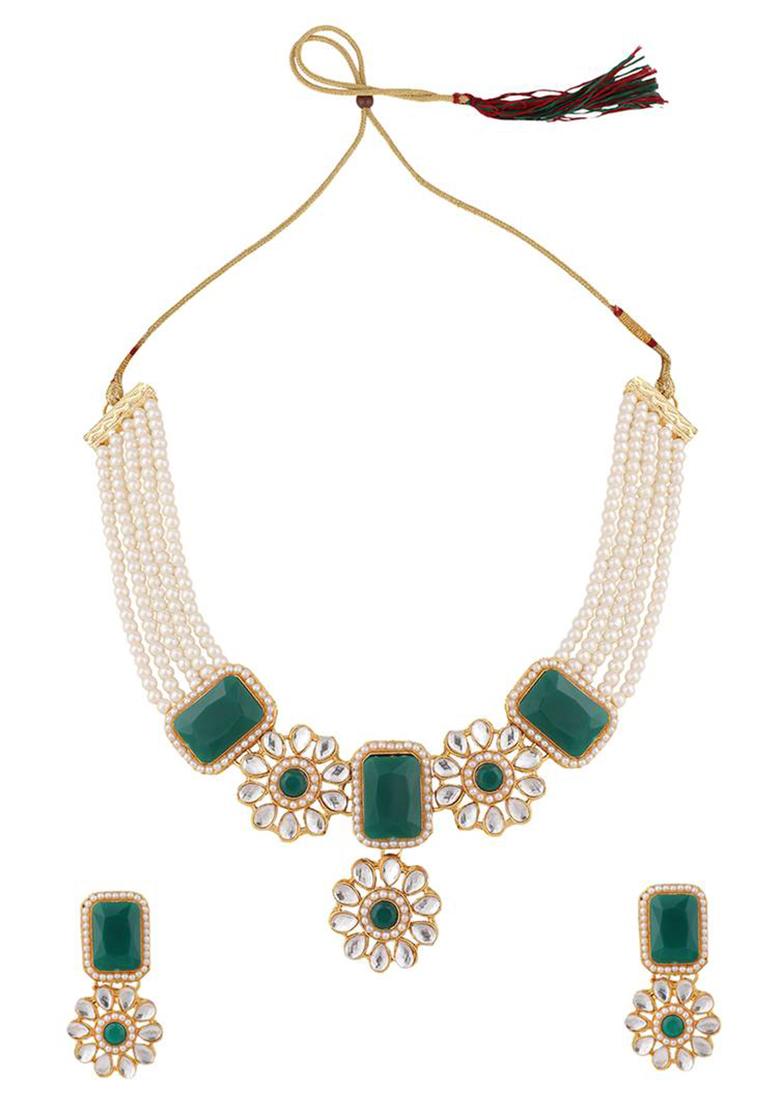 Pearl And Stone Emerald Green Choker Necklace