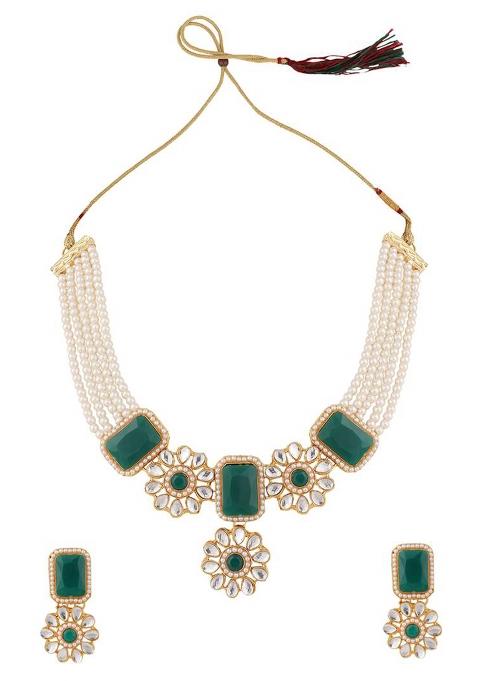 Pearl And Stone Emerald Green Choker Necklace