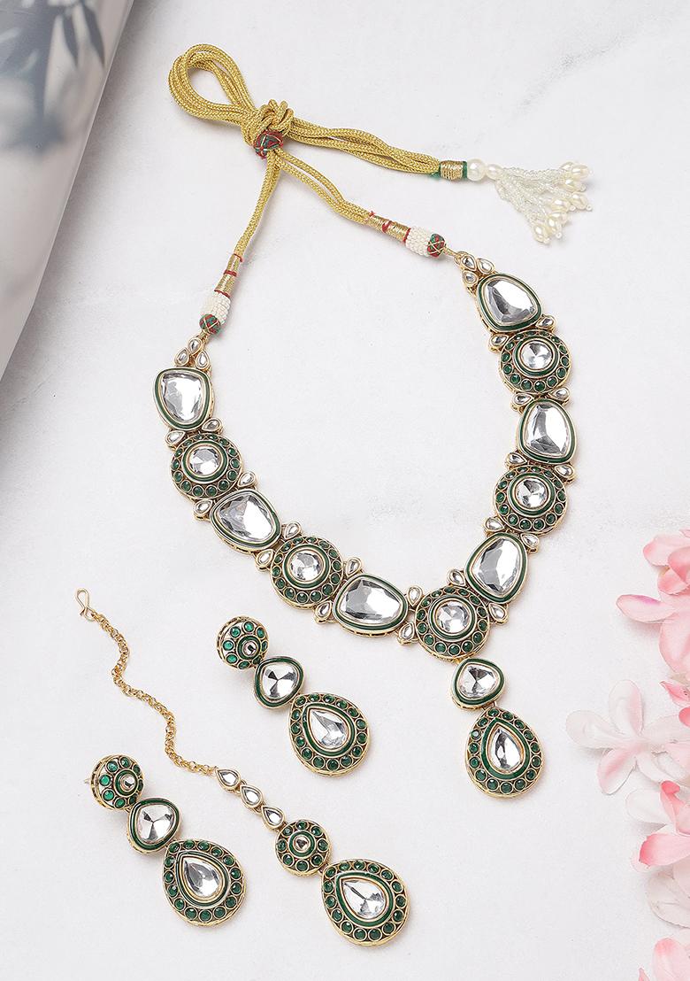 Gold Plated Traditional Stunning White Kundan Studded Layered Pearl Jewellery Set For Women/Girls