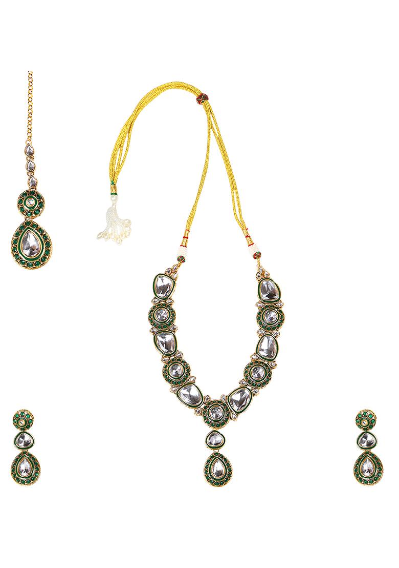Gold Plated Traditional Stunning White Kundan Studded Layered Pearl Jewellery Set For Women/Girls