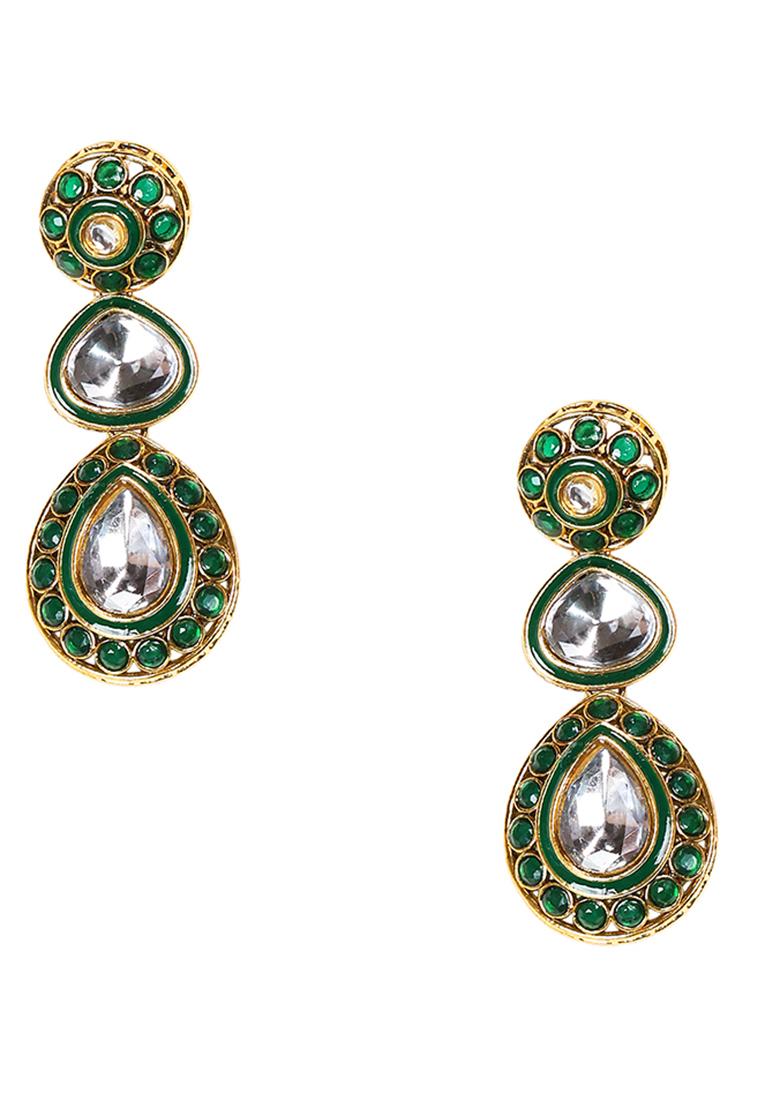 Gold Plated Traditional Stunning White Kundan Studded Layered Pearl Jewellery Set For Women/Girls - Indya