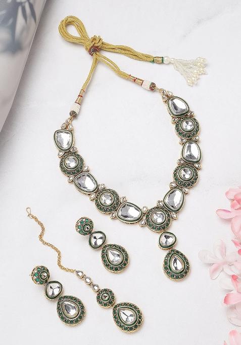 Gold Plated Traditional Stunning White Kundan Studded Layered Pearl Jewellery Set For Women/Girls