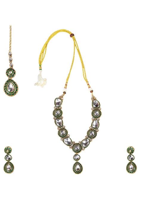 Gold Plated Traditional Stunning White Kundan Studded Layered Pearl Jewellery Set For Women/Girls