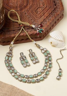 Gold Plated Indian Ethnic Kundan Pearl Fancy Bridal Traditional Choker Necklace Jewellery Set