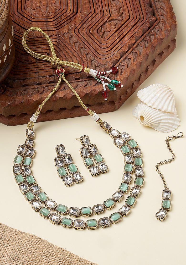 Gold Plated Indian Ethnic Kundan Pearl Fancy Bridal Traditional Choker Necklace Jewellery Set