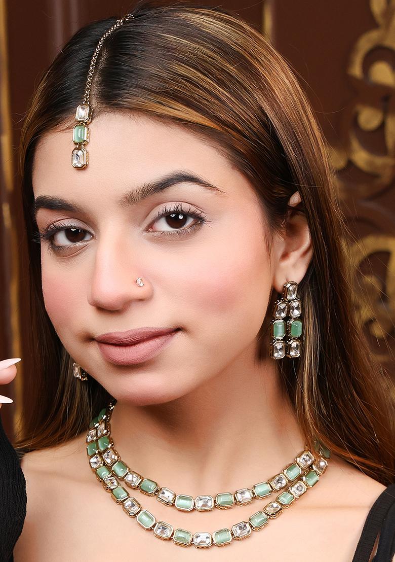 Gold Plated Indian Ethnic Kundan Pearl Fancy Bridal Traditional Choker Necklace Jewellery Set