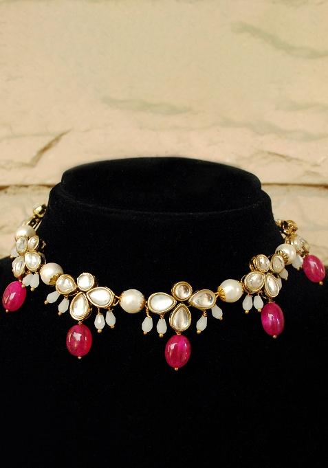 Kundan And Red Stone Necklace Set