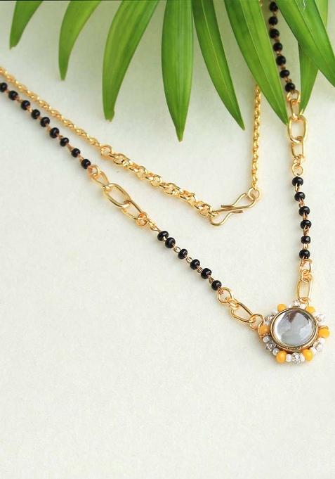 Kundan Drop Yellow Beads Mangalsutra