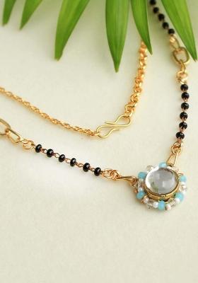Kundan Drop Blue Beads Mangalsutra Necklace
