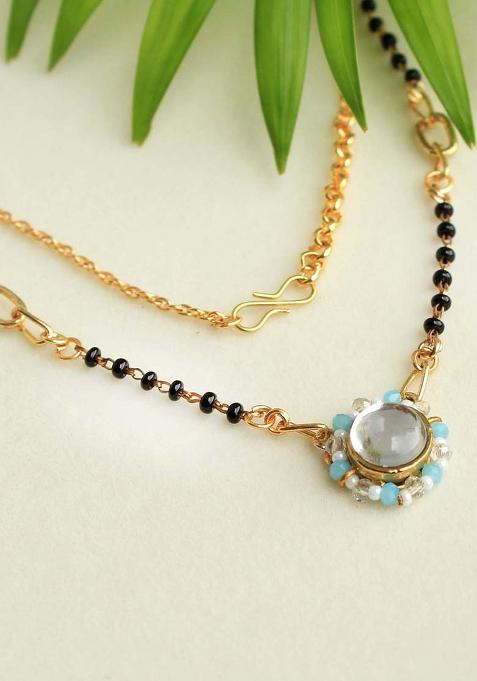 Kundan Drop Blue Beads Mangalsutra Necklace