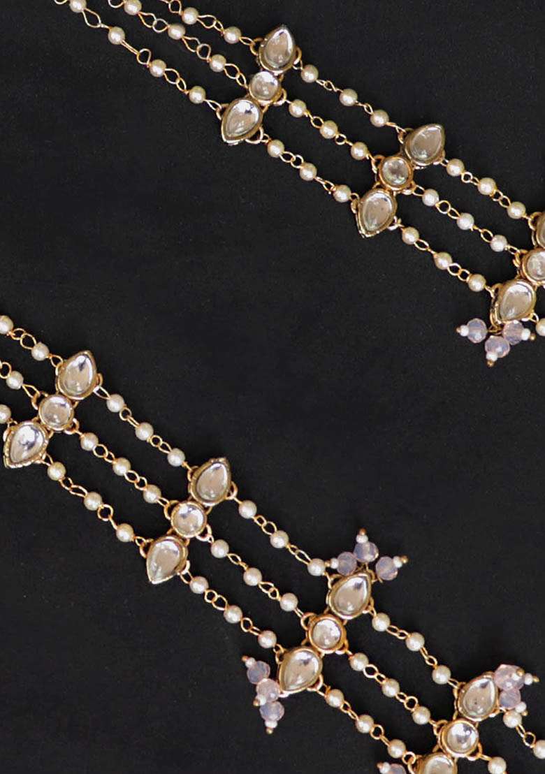Pastel Pink Beads Kundan Necklace Set - Indya
