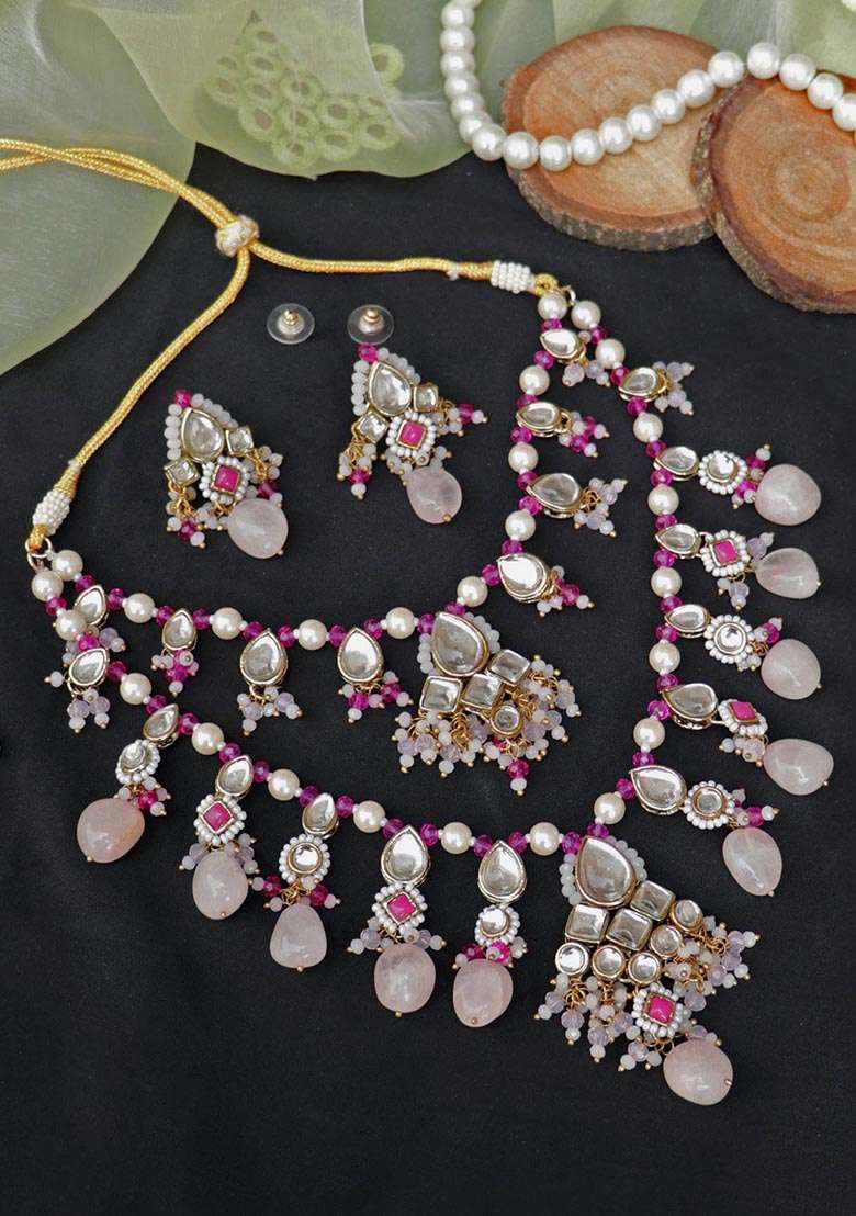 Gulabi Affair Kundan Necklace Set - Indya