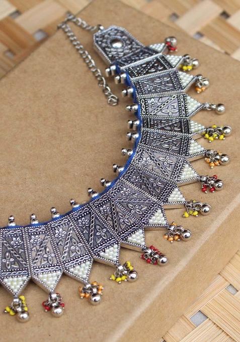 Oxidized Pearl Studded Statement Necklace