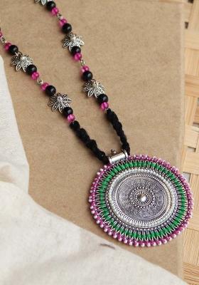 Oxidized Silver Pink And Green Long Haar