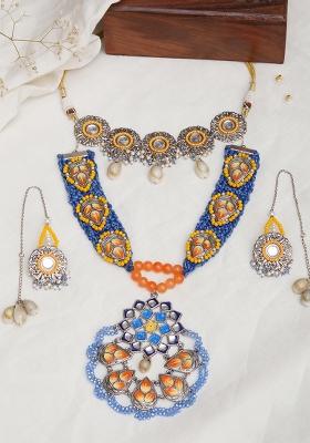 Bohemian Vibes Blue And Orange Necklace Set