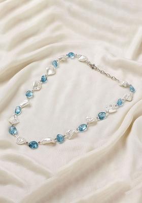 High Quality White Pearls Blue Semi Precious Stone Necklace