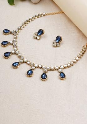 Dark Blue Crystal Kundan Necklace